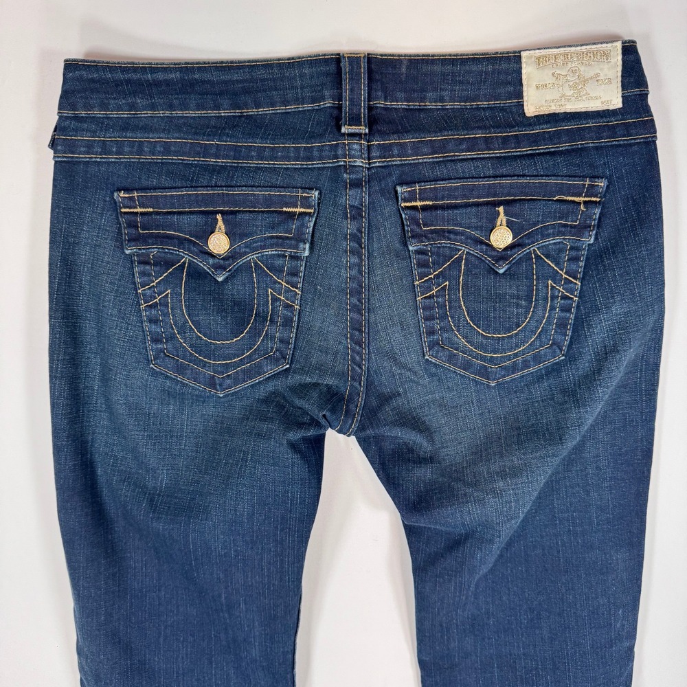 True Religion Bootcut Jeans Womens 32 Flap Pocket Rhinestone Button Y2K Vtg USA - Picture 8 of 16